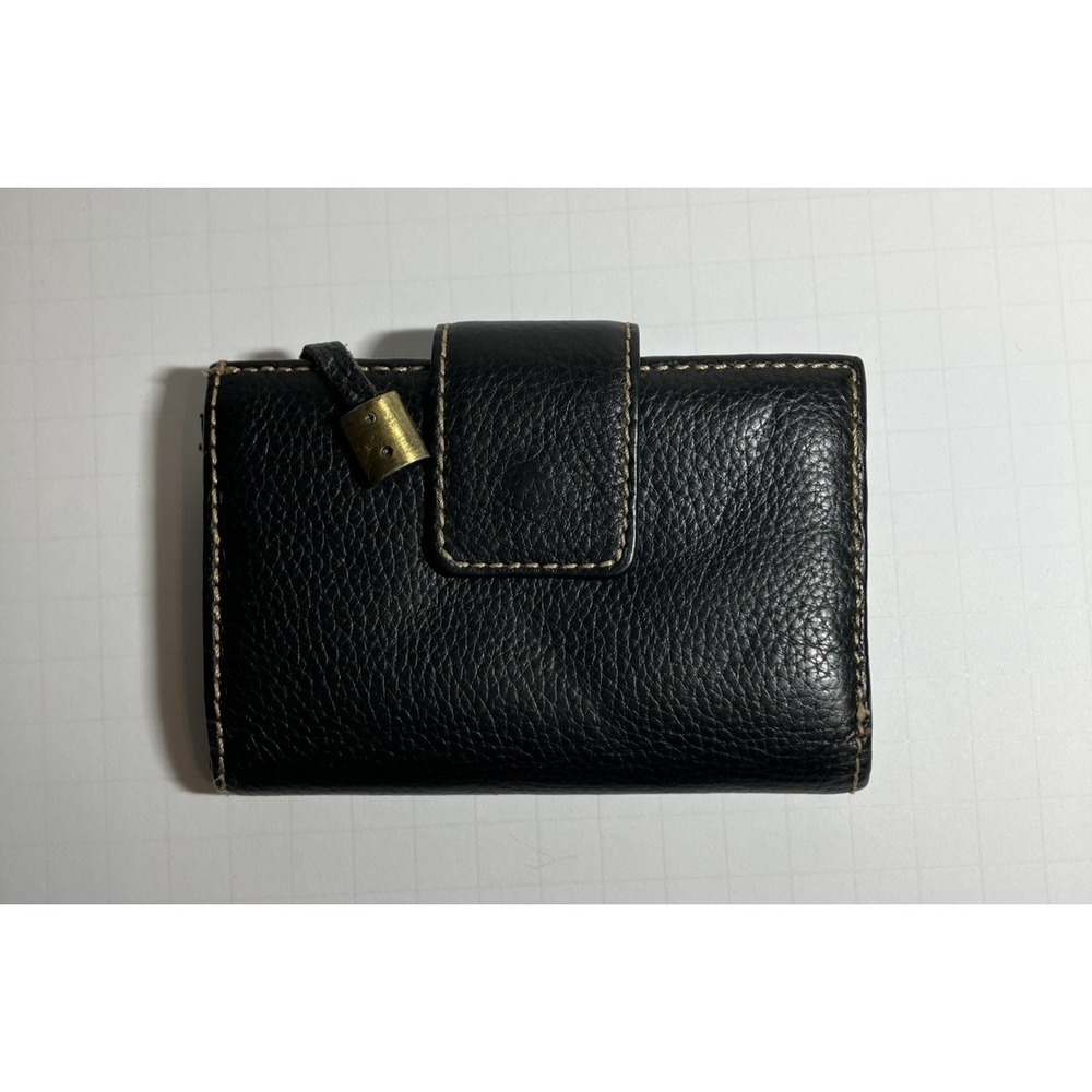 Guang Tong Black Genuine‎ Leather Mini Wallet Bifold Snap Closure Coin Pocket